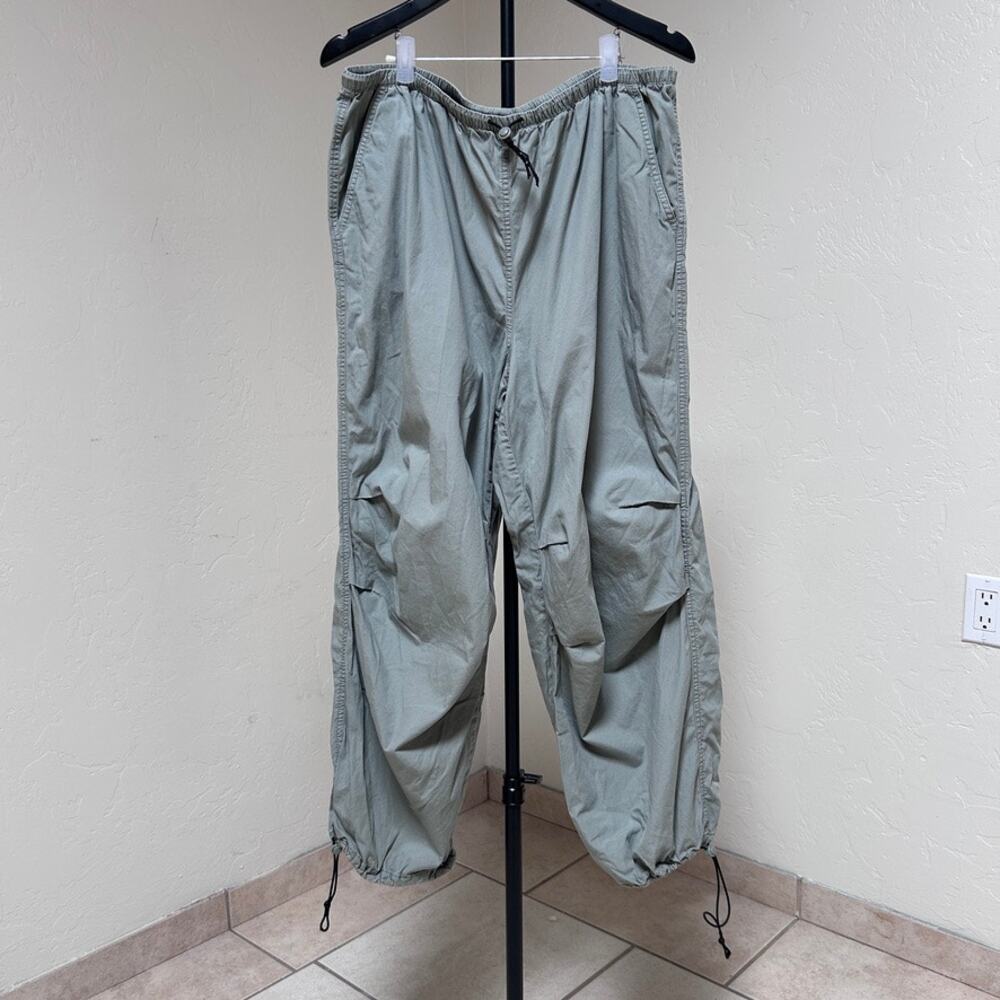 Parachute Utility Pants Wide Leg Gorpcore Cotton Pull On Sage Green Women L - Picture 1 of 8